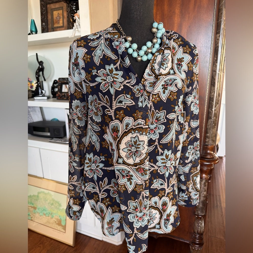 Loft Petite Floral‎ Paisley Long Sleeve Blouse